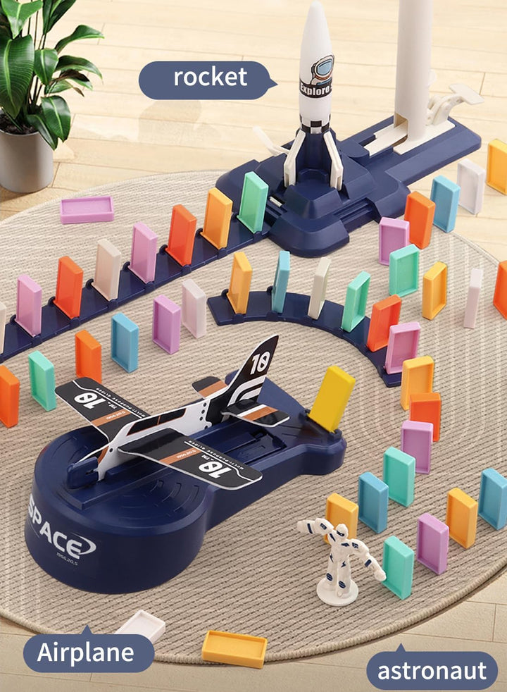 OBEST 200Pcs Domino Zug Spielzeug Set, Elektrischer Domino Rallye Zug mit Licht und Ton, Automatisch