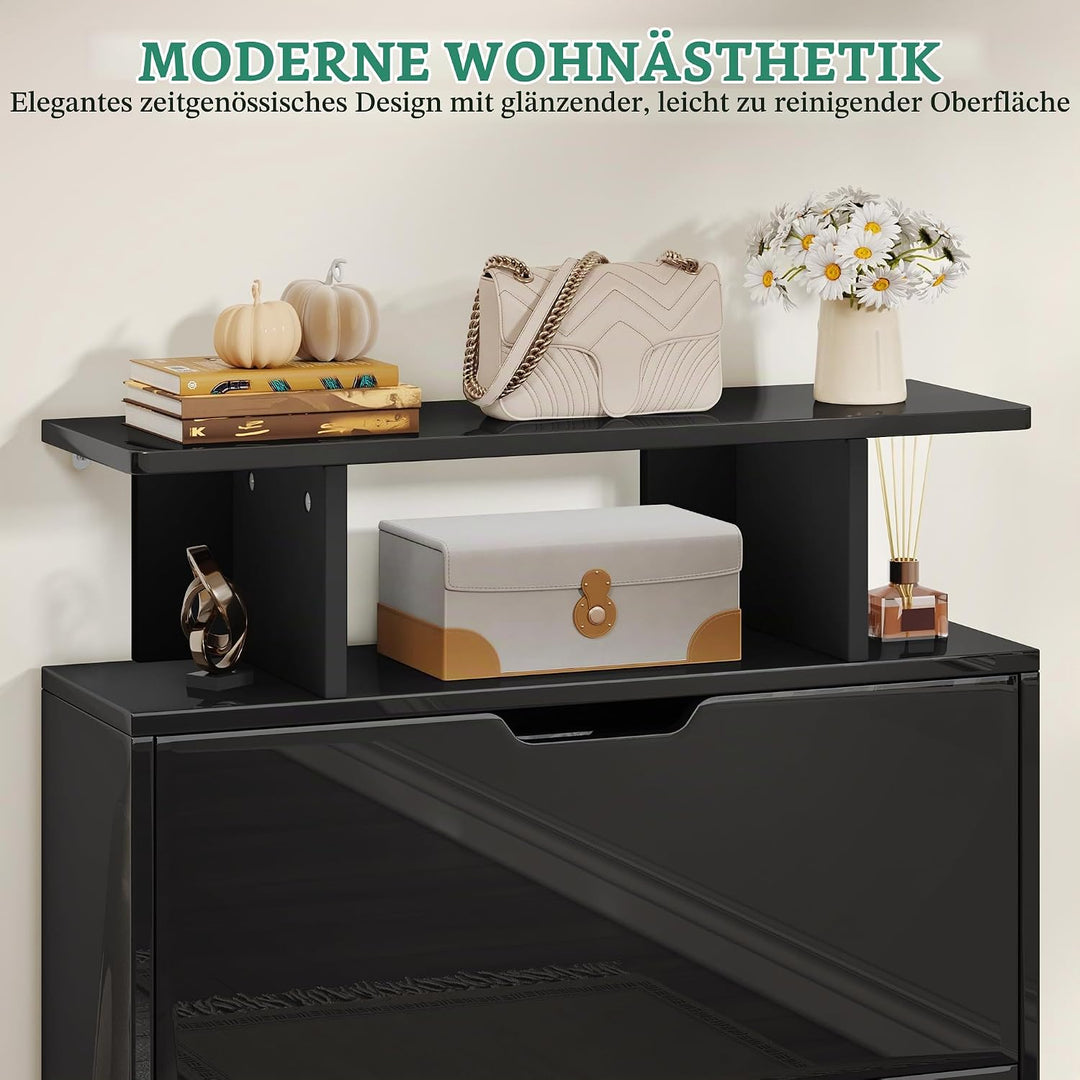 YITAHOME Schuhschrank Schmal Hochglanz, Schuhkipper mit 2 Klappen,80 x 24 x 106 cm Schuhregal Schmal