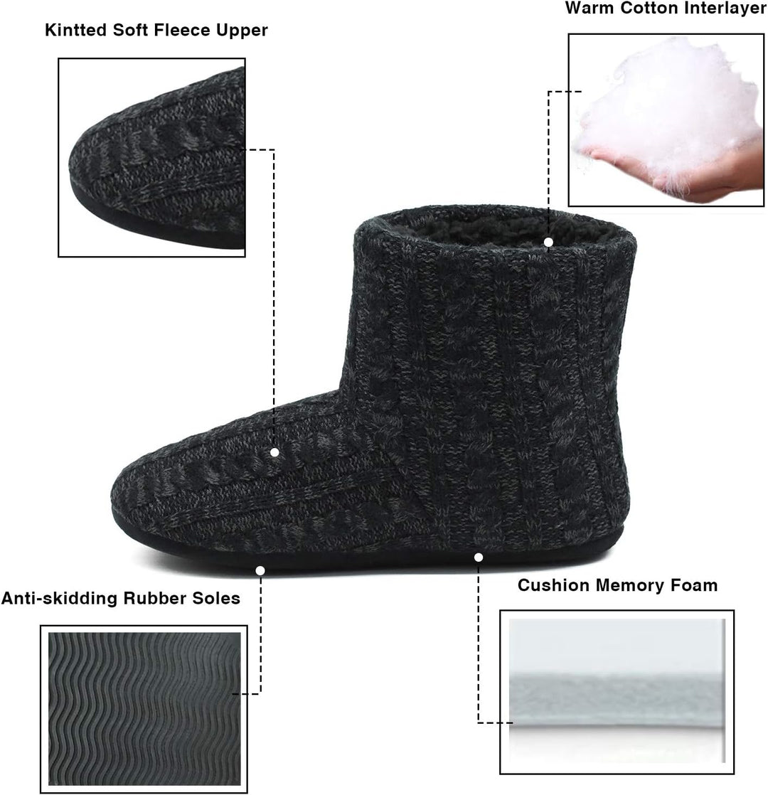 COFACE Herren Hüttenschuhe Lammfell Winter Hausschuhe Warme Plüsch Gefütterte Hausstiefel Männer Hau