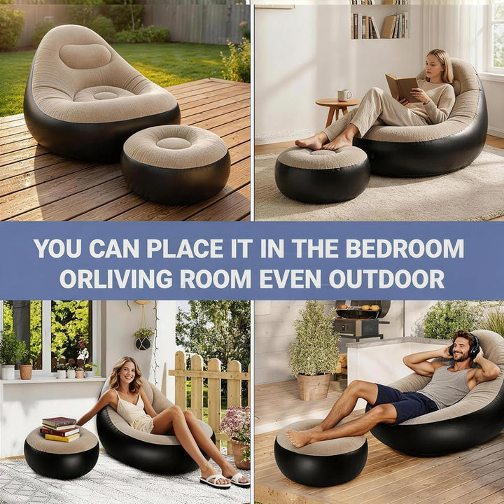 Aufblasbares Sofa mit Fusshocker, Aufblasbarer Sitzsack, Aufblasbares Stuhl Sofa, Luftsofa Aufblasba