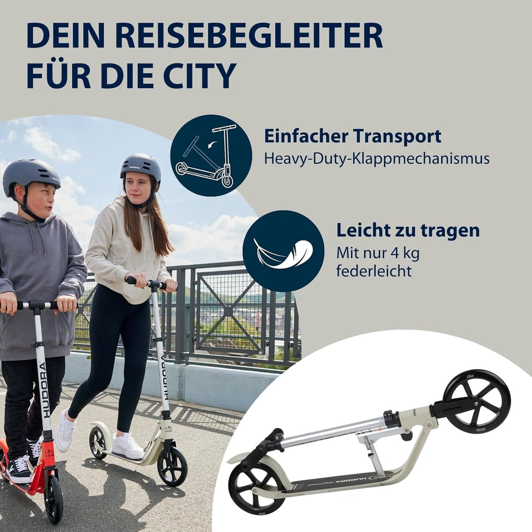 HUDORA BigWheel Pure Scooter - Stabiler Aluminium-Roller mit Ständer - Höhenverstellbarer & zusammen