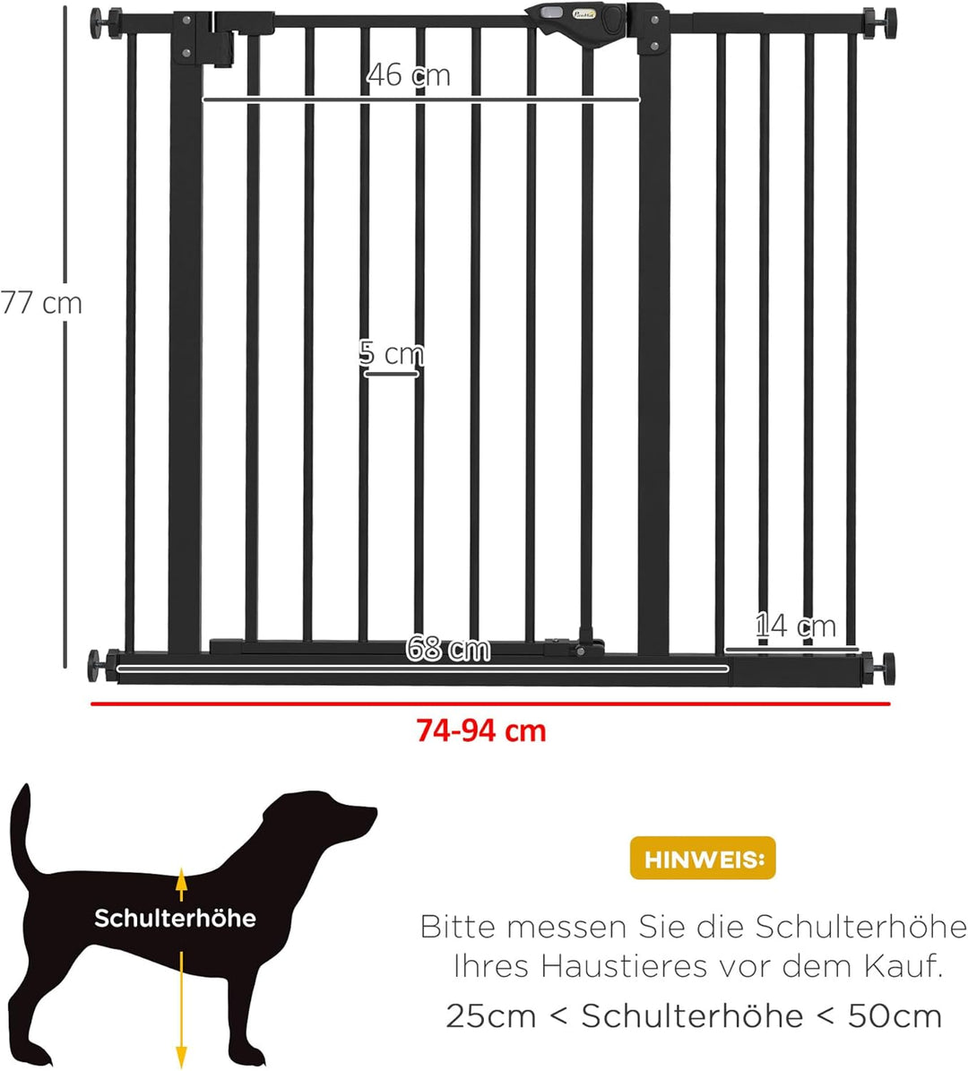 PawHut Türschutzgitter Treppenschutzgitter mit 14 cm Verlängerung Türgitter ohne Bohren mit Auto-Clo