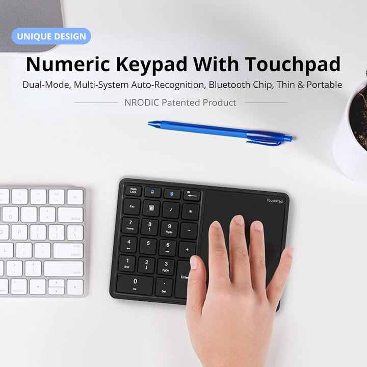 Cuifati Bluetooth Wireless Number Pads, 2 in 1 22 Keys Wireless Numeric Keypad mit Touchpad, Support
