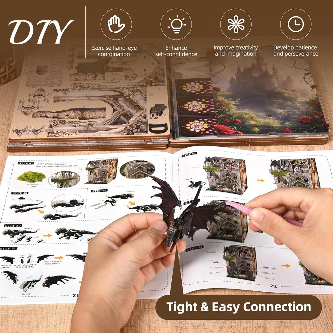 Book Nook Kit DIY Miniatur Kit Buchstütze 3D Holzpuzzle mit Staubschutzhülle für Bastelenthusiasten