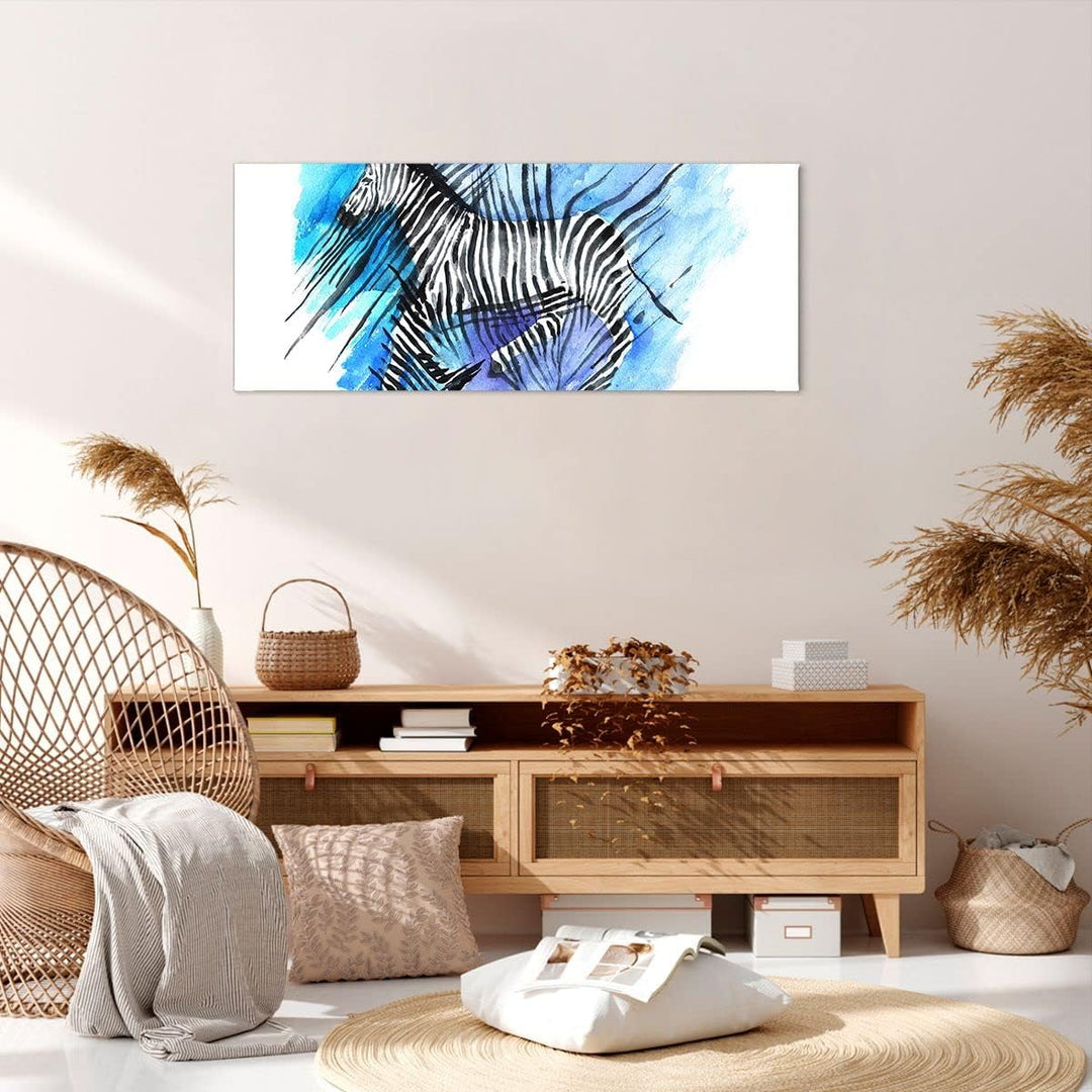 Wandbilder Dekoration Wohnzimmer Zebra Streifen Tierwelt Pelz Panorama Bilder auf Leinwand 120x50cm