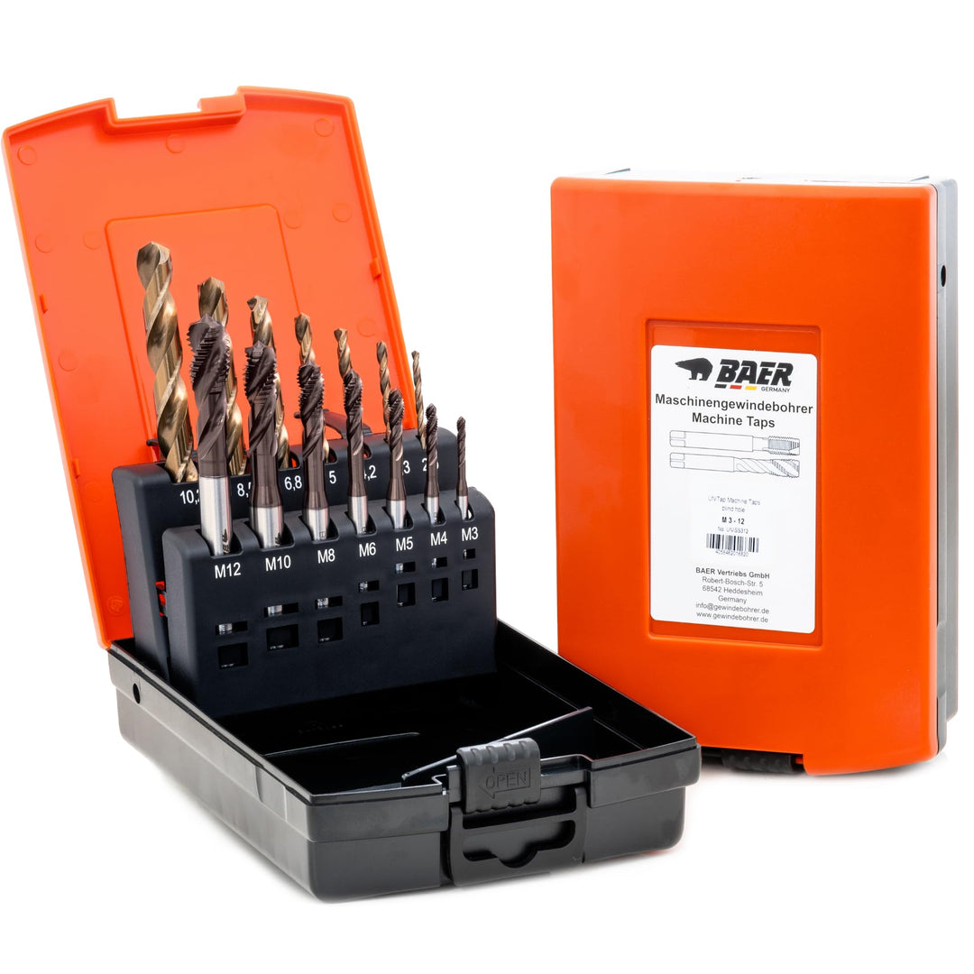 BAER UNiTap Gewindeschneider Set HSSE M3 - M12: Gewindebohrer Durchgangsloch - Kernlochbohrer: M3-12