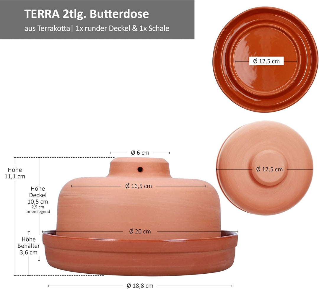 MamboCat Terra 2tlg. Butterdose mit Deckel aus Terrakotta I runde Ton-Dose für 1 Stück Butter (250g)