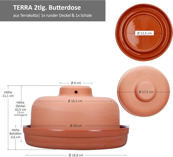 MamboCat Terra 2tlg. Butterdose mit Deckel aus Terrakotta I runde Ton-Dose für 1 Stück Butter (250g)