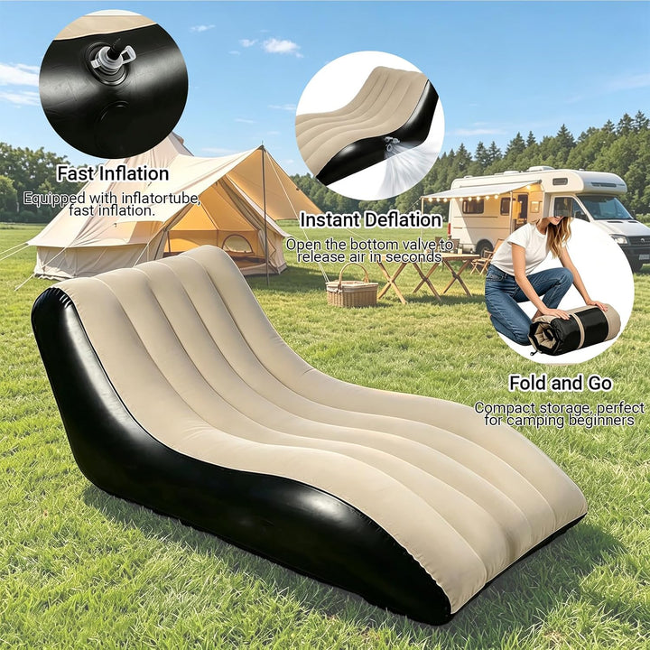 Aufblasbares Sofa, Aufblasbare Couch mit beflockter Oberfläche, Wasserdichtes Luftsofa, Sessel aufbl