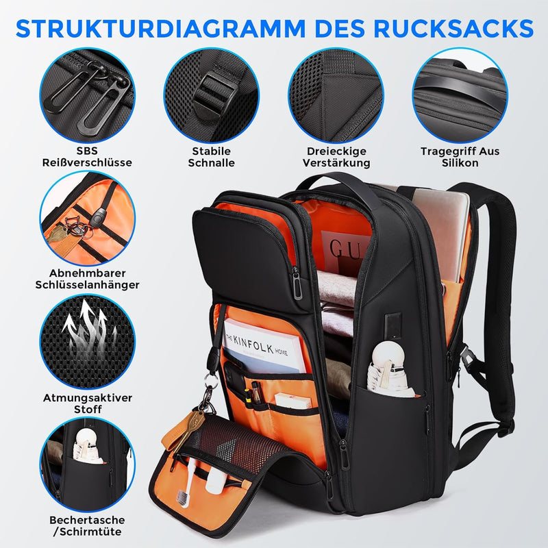 FENRUIEN Erweiterbarer Laptop Rucksack Business Rucksack Herren Laptop Tasche 17 Zoll für Herren und