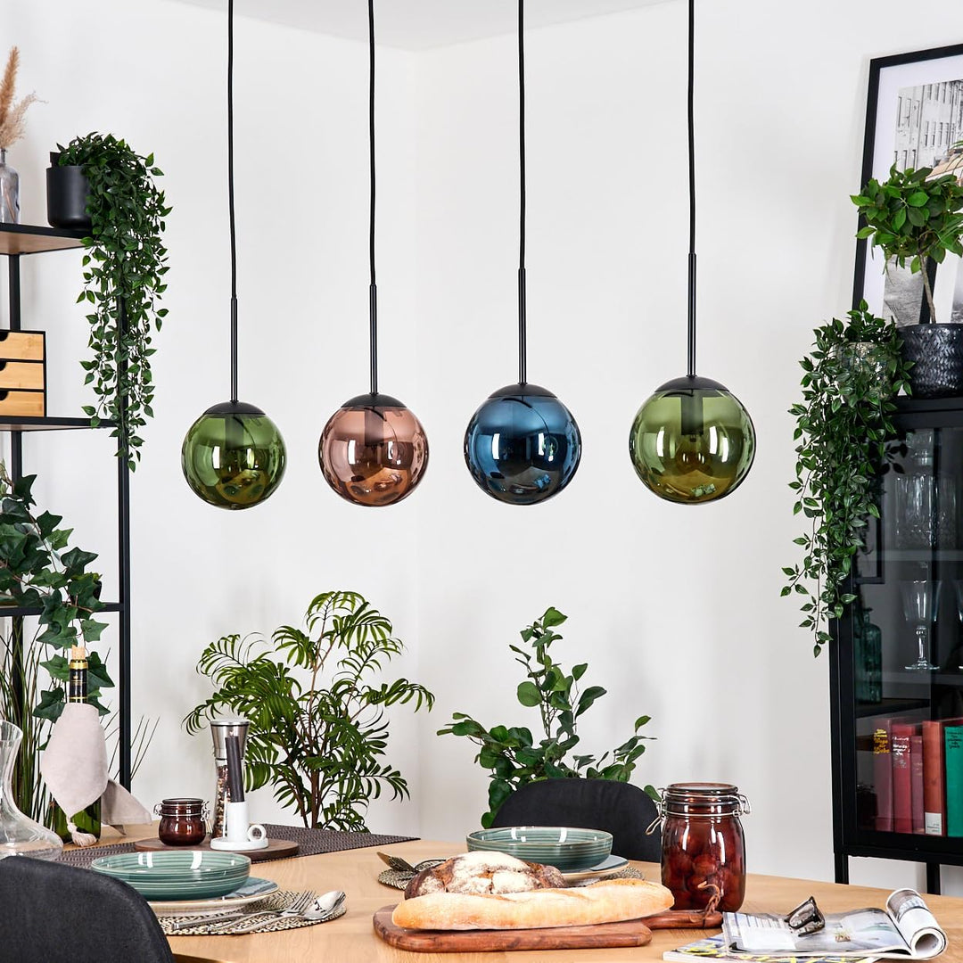 HOFSTEIN Hängeleuchte Gastor, 4-flammige Hängelampe aus Metall/Glas in Schwarz/Blau/Grün/Kupfer, mod