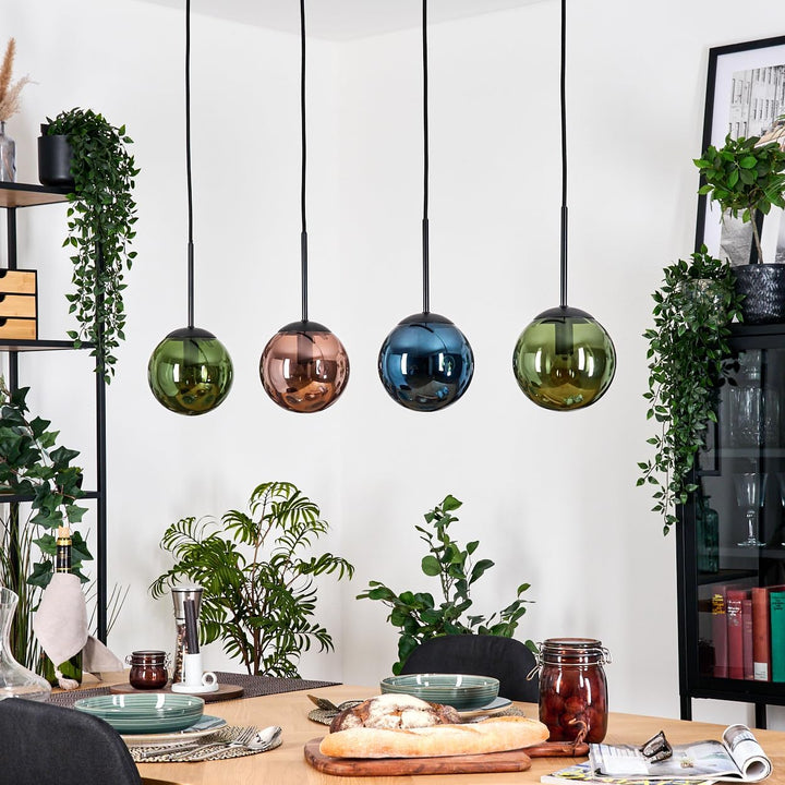 HOFSTEIN Hängeleuchte Gastor, 4-flammige Hängelampe aus Metall/Glas in Schwarz/Blau/Grün/Kupfer, mod