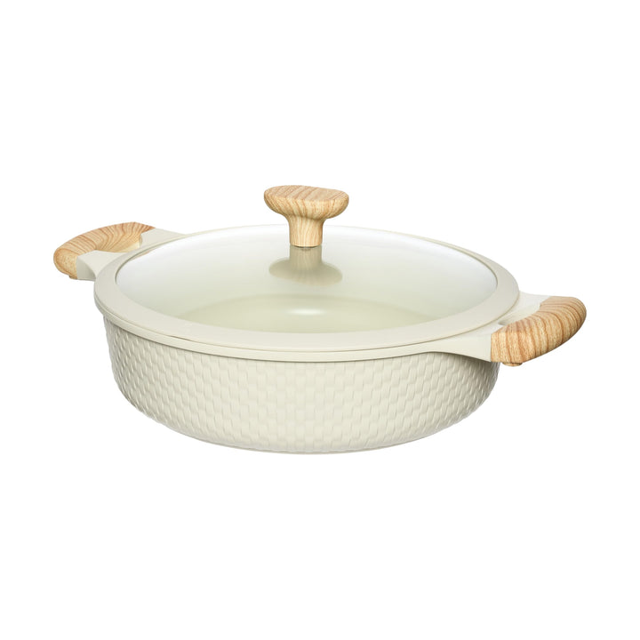 RESTO 93806 Bräter mit Glasdeckel Ø28cm beige 4,1L - stilvoller Schmortopf antihaftbeschichtet, Indu