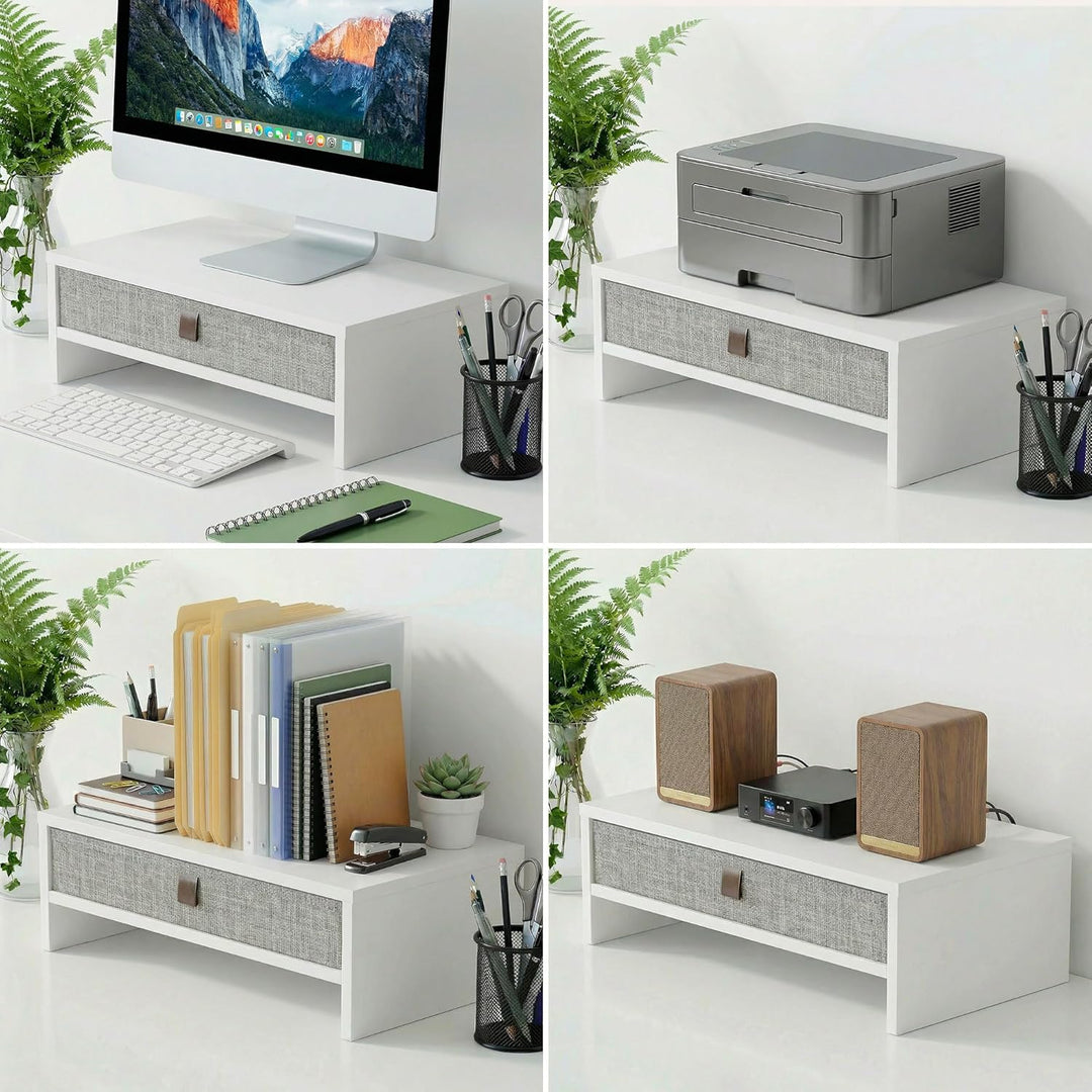 Fenge Monitorständer mit Schublade, 42,5 cm Monitorerhöhung, Desktop-Organizer für PC/Laptop/Drucker