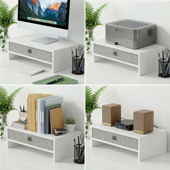 Fenge Monitorständer mit Schublade, 42,5 cm Monitorerhöhung, Desktop-Organizer für PC/Laptop/Drucker