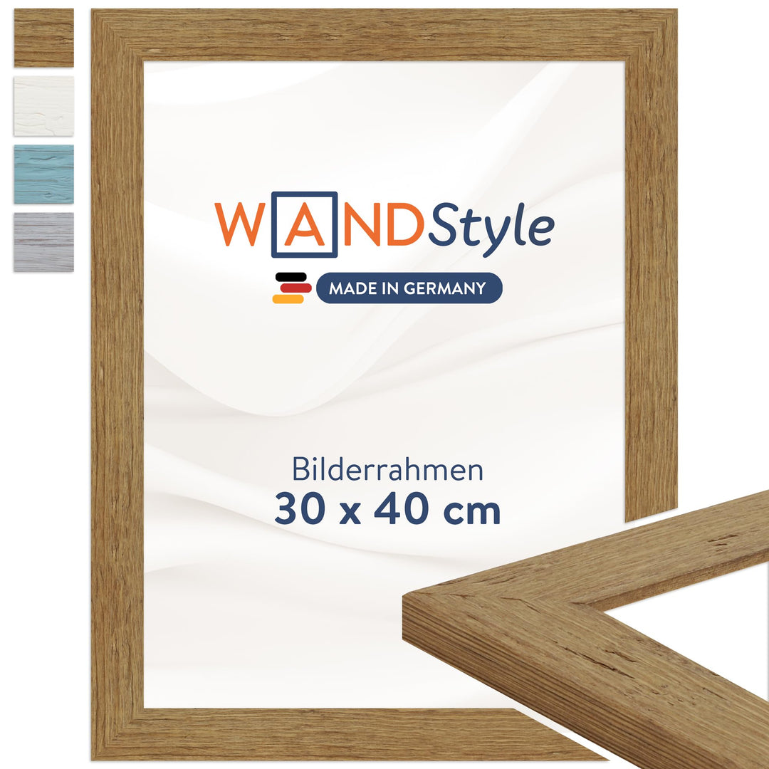 WANDStyle Bilderrahmen Strandhaus Stil 30x40cm I Farbe: Eiche-Optik I Fotorahmen I rustikaler Bilder
