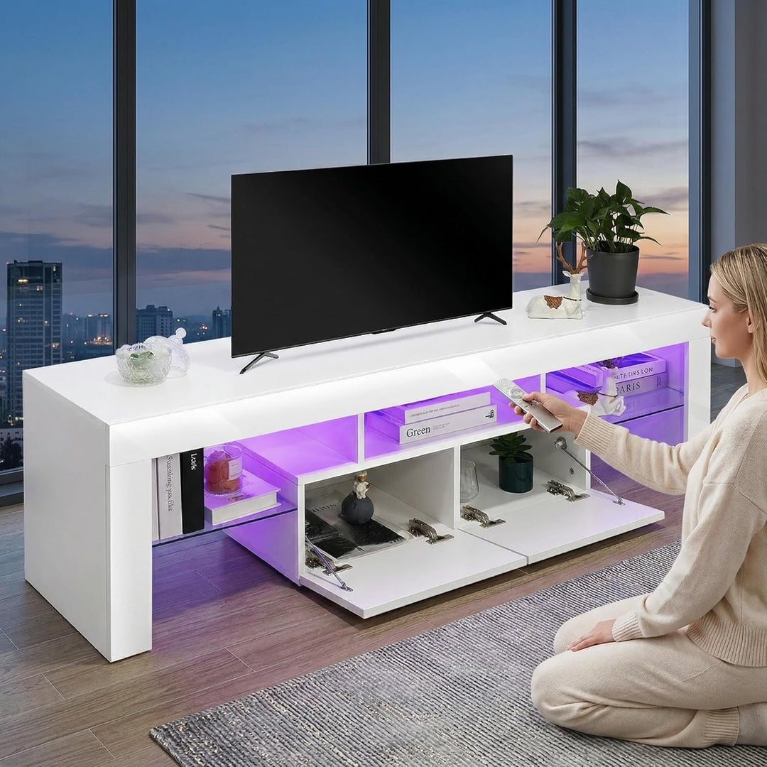 LED TV-Konsole wandmontiert mit Beleuchtung LED TV-Ständer mit Aufbewahrung, Regal für Wohnzimmer Fa