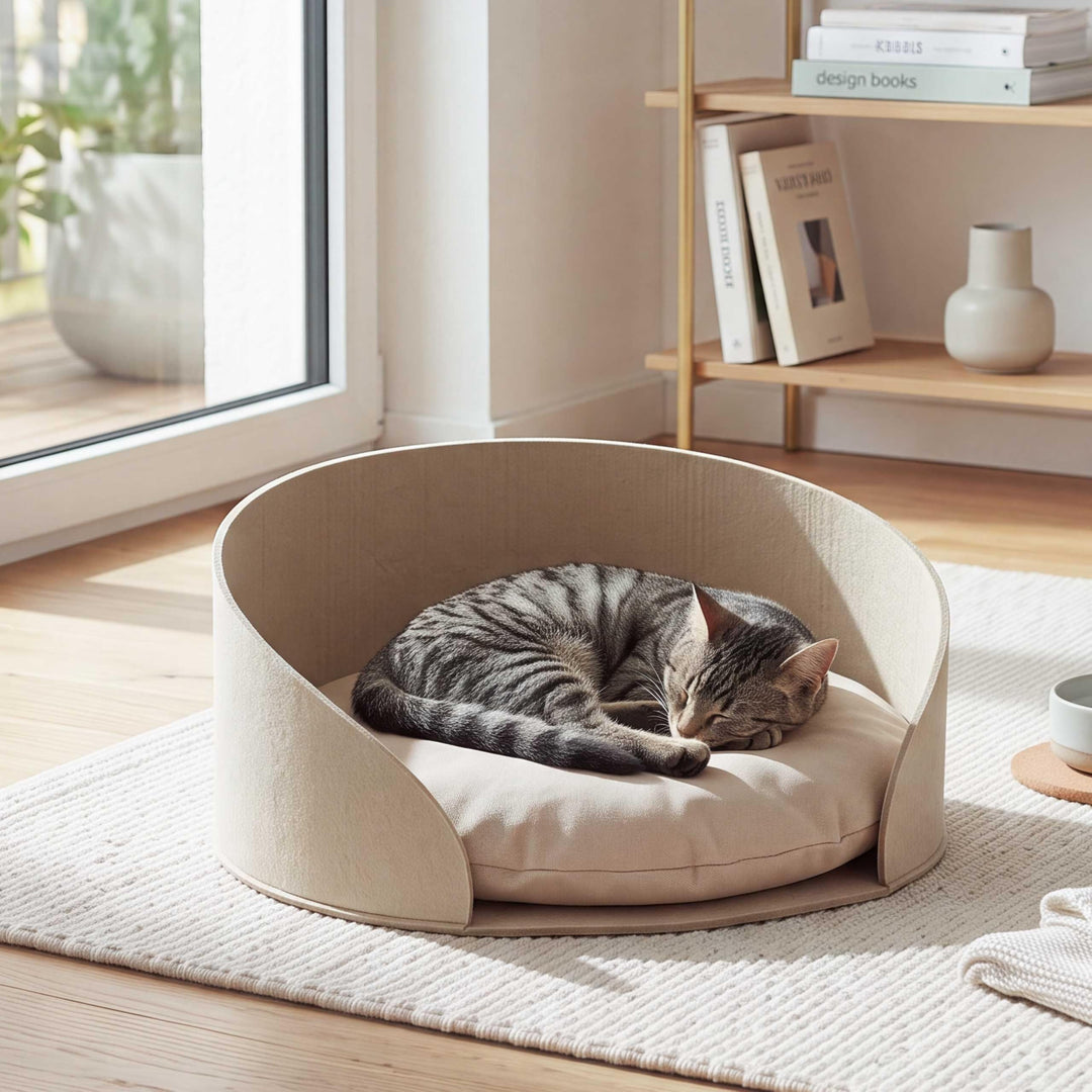 Mendler Tierbett HWC-Q61 für Hunde/Katzen Filz - beige | rund mit Kissen, Schlafkorb, Haustierliege,