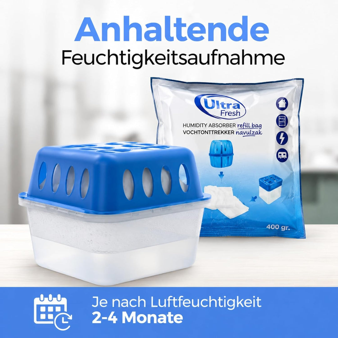 Ultra Fresh 24x Luftentfeuchter Granulat 400g XXL Nachfüllpack Schimmel- und Geruchsschutz mit Grati