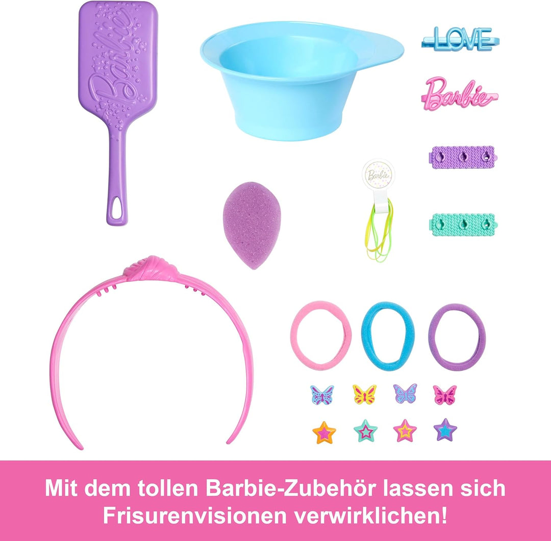 Barbie-Puppe Styling-Kopf, Blondes Haar mit mehr als 20 Styling-Zubehörteilen inklusive Stern, Schme