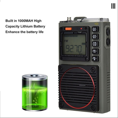 Volle Band Tragbares Radio, FM-Radio, AM Mittelwelle, SW-Kurzwelle, Bass-Stereo-SOS-Alarm, Bluetooth