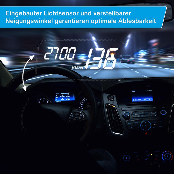Cartrend 10632 Head Up OBD2 & HUD Display Geschwindigkeitsmesser Auto Tachometer Wassertemperaturmes