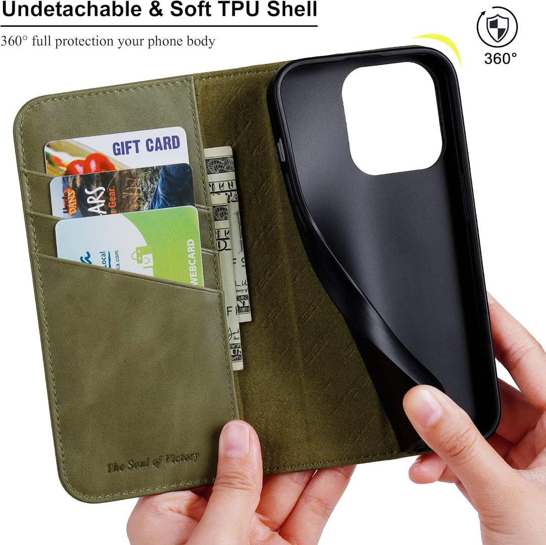 VISOUL Hülle für iPhone 14 Pro Handyhülle [ Echtleder] [Schützt ][3 Kartenfächer] [Magnet] [Standfun