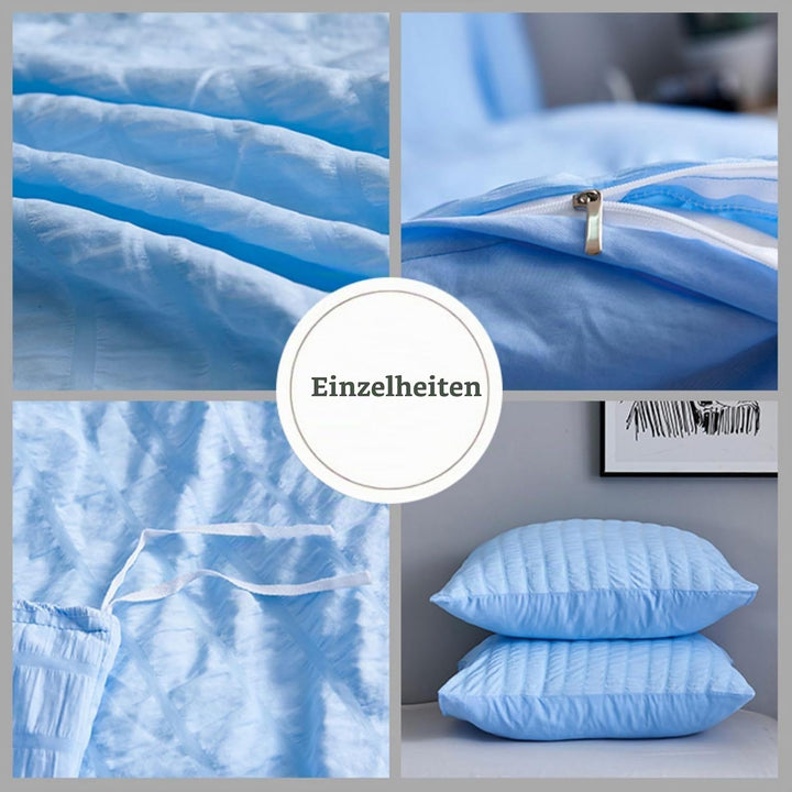 Seersucker Bettwäsche 155x220cm 2teilig Blau Geprägt Streifen Strukturiert Bettwaren-Sets Uni Gebürs