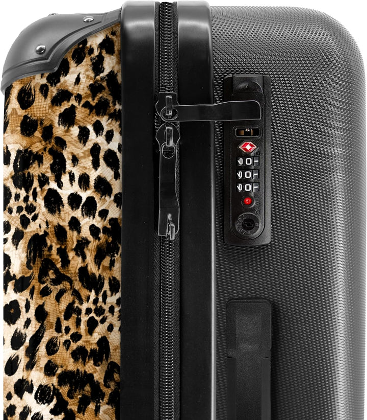 NoBoringSuitcases.com® Grosser Koffer - Leopardenmuster - Braun - Tiermuster - Tiere - Design - Komb