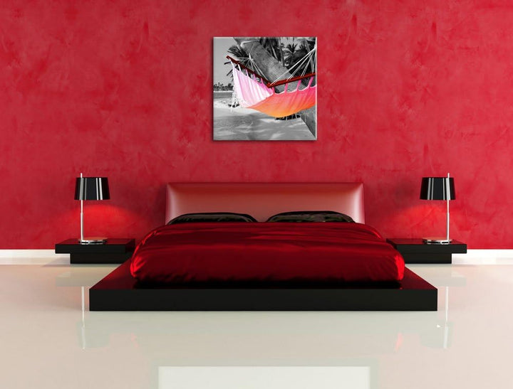 Pixxprint traumhafte Hängematte am Strand als Leinwandbild Quadratisch/Grösse: 70x70 / Wandbild/Kuns
