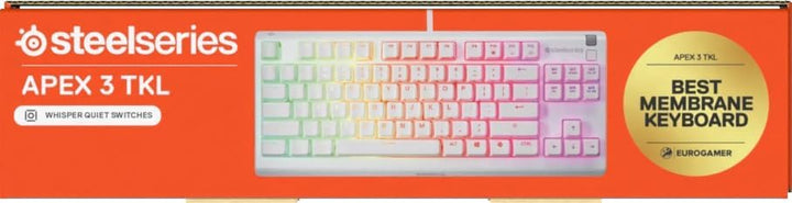 SteelSeries Apex 3 TKL White RGB Gaming-Tastatur – Kompakter Tenkeyless-Formfaktor – 8-Zonen-RGB-Bel