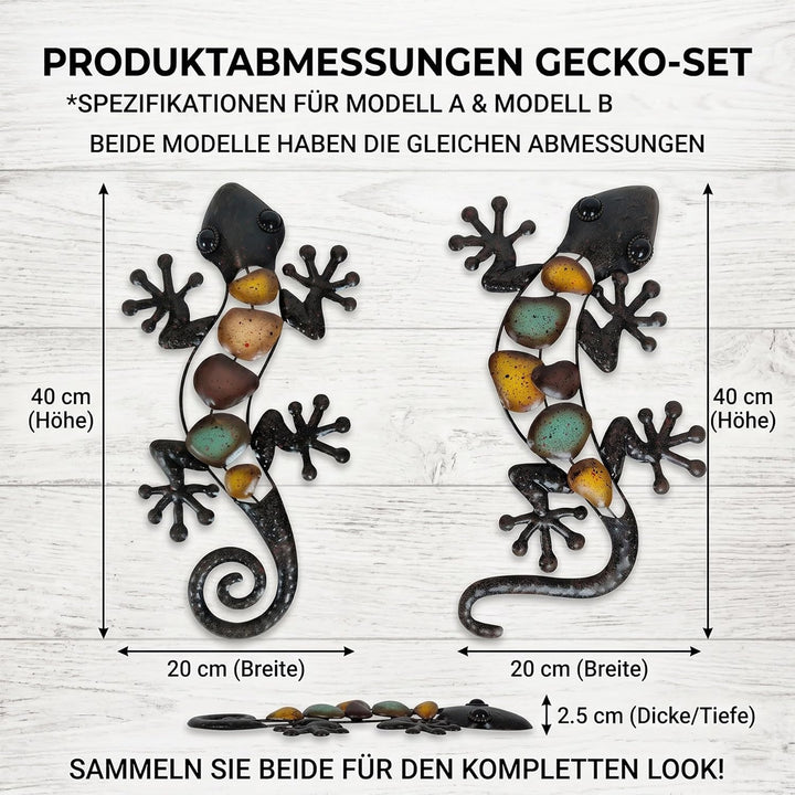Metall Gecko Gartendeko, Wanddekoration Eidechse Skulptur Hängend 20×40cm Braun, Braun - Gebogener S