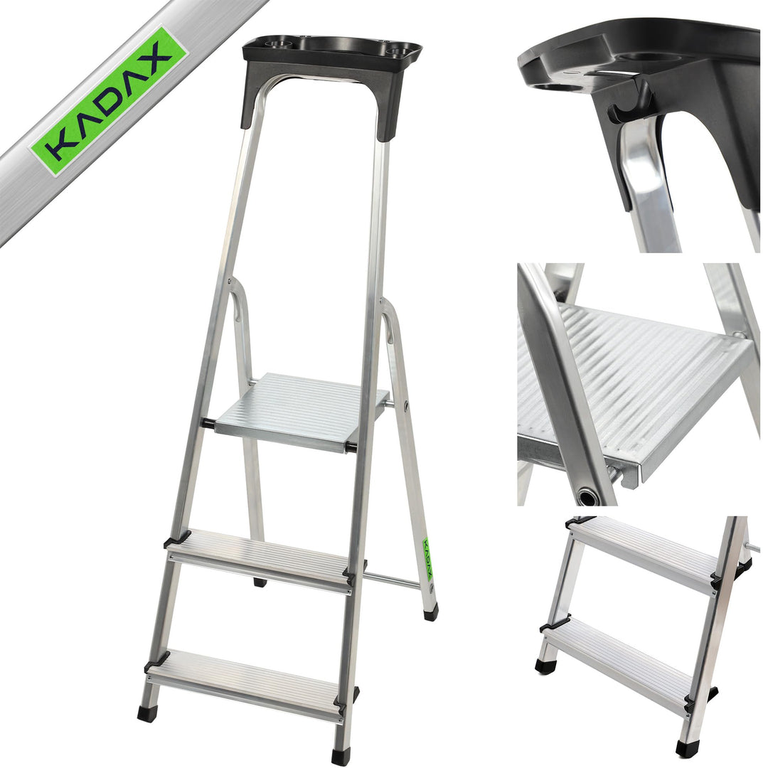 KADAX Aluminiumleiter, Stehleiter bis zu 125 kg, Stufenleiter, Trittleiter, Alu-Sicherheits-Stehleit