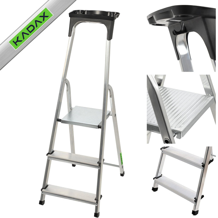 KADAX Aluminiumleiter, Stehleiter bis zu 125 kg, Stufenleiter, Trittleiter, Alu-Sicherheits-Stehleit