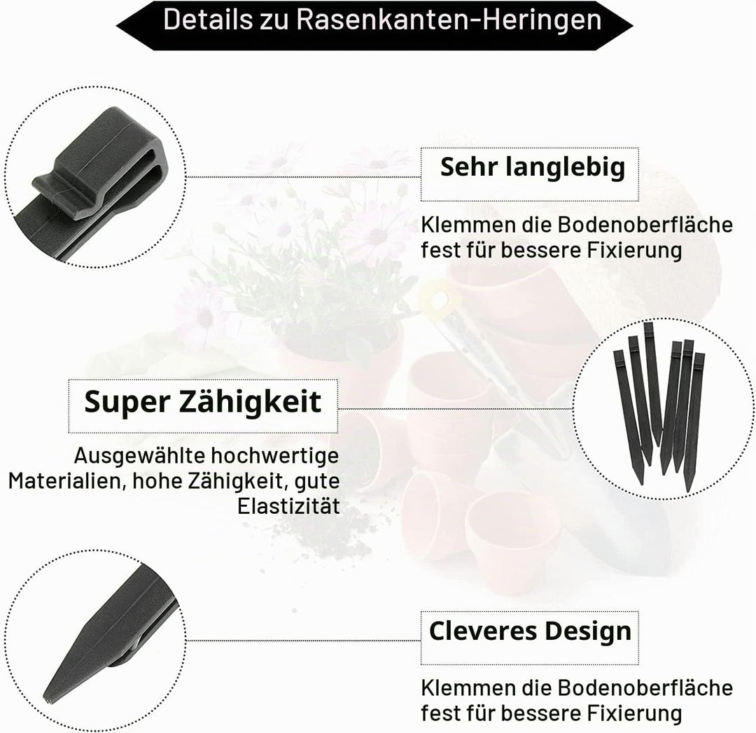 LATERN 25 Stück Erdspiesse aus Kunststoff, 25CM Strapazierfähige Pfähle für Landschaftskanten Hering