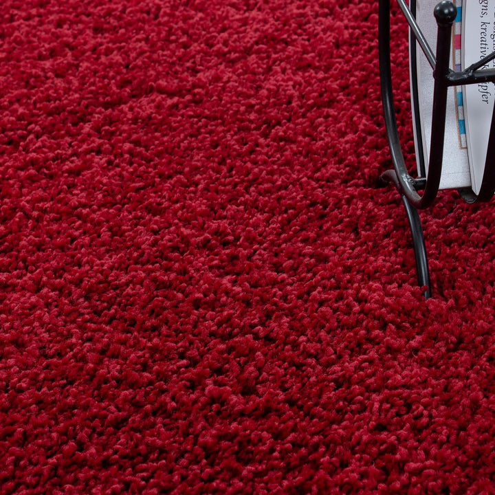 Carpetsale24 Teppich Wohnzimmer 80 x 150 cm Läufer Flur Rot Shaggy Hochflor Einfarbig Modern Design