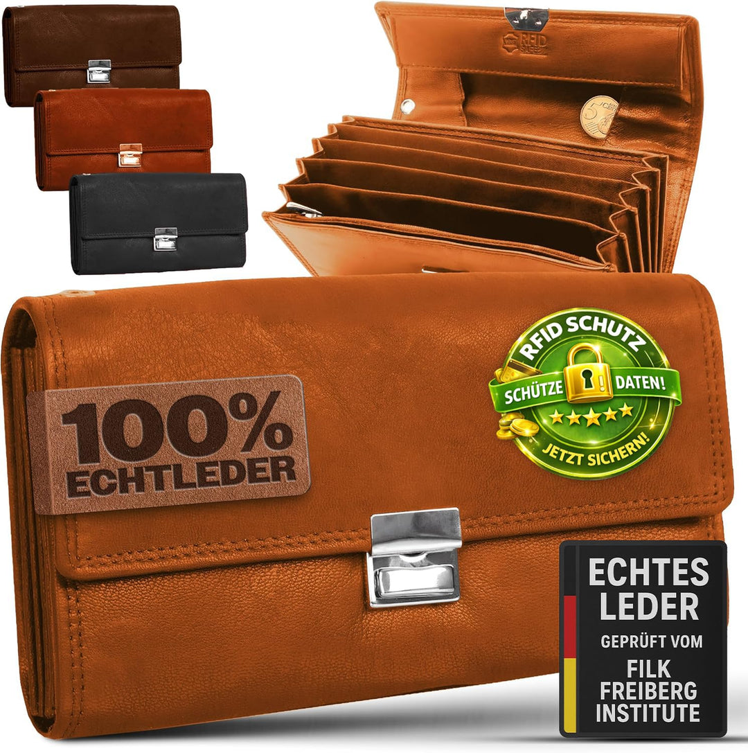 FLEXIBILITE Profi Kellner Geldbörse Profi Wasser Büffel [2025] Echt Leder RFID (18,5 x 9,5 x 4,5cm B