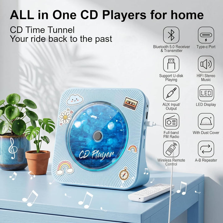 Gueray CD Player Bluetooth CD-Player mit Lautsprecher Unterstützt Fernbedienung Anzeige FM Radio mit