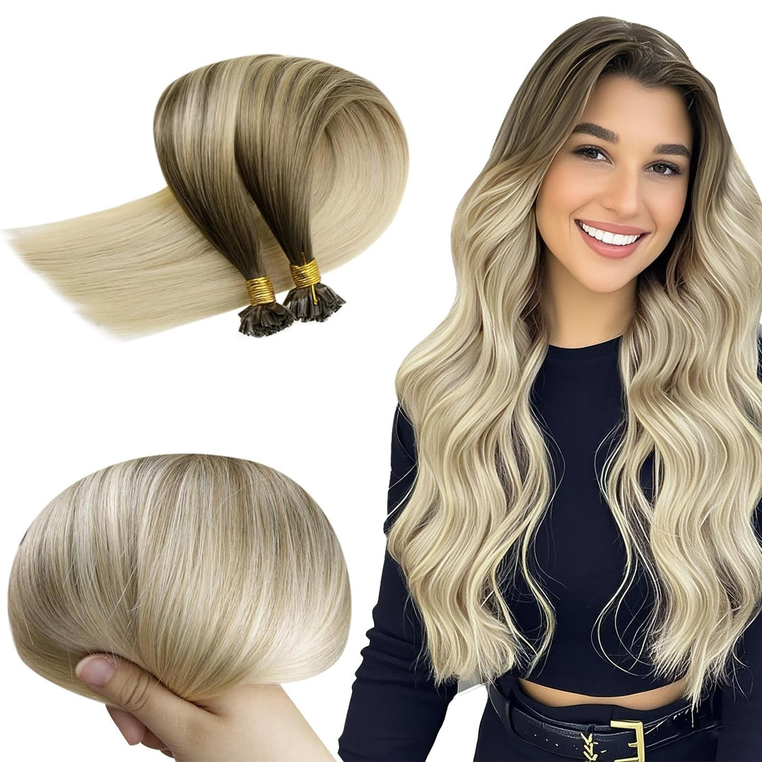 RUNATURE Bondings Echthaar Extensions Balayage Blond 30cm 50 Strähne Ombre Unsichtbare Keratin Haarv