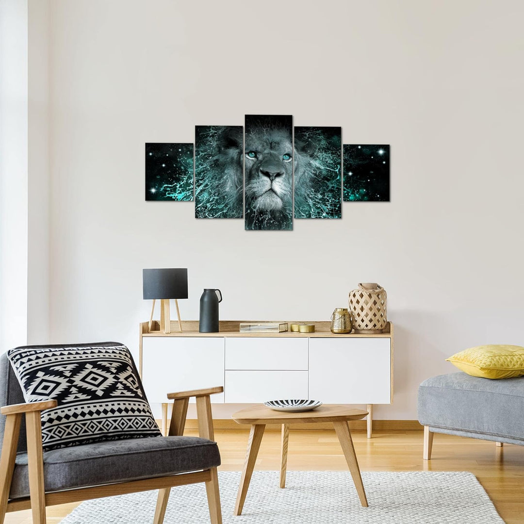 Runa Art Wandbilder Afrika Löwe 5 Teilig Bild auf Vlies Leinwand Deko Wohnzimmer Schlafzimmer Abstra