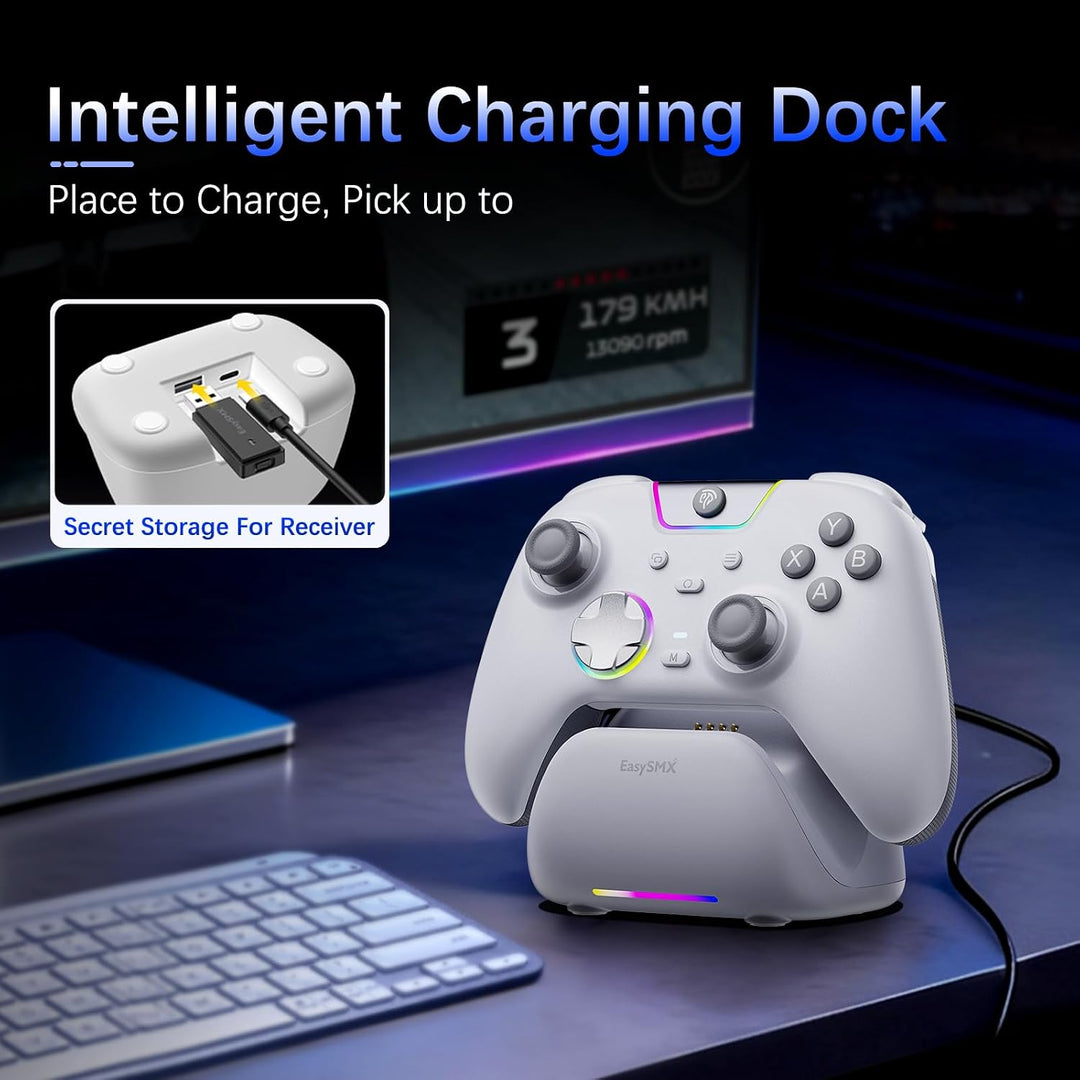 AKNES EasySMX X05Pro PC-Controller für PC/Switch/Android/iOS (Weiss) | Leise Spieltasten, Hall-Joyst