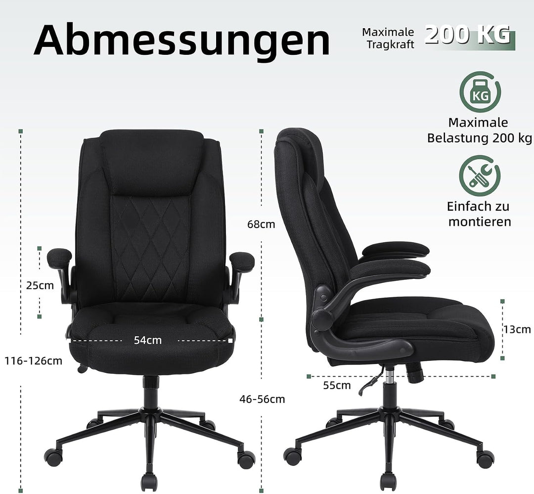 Youhauchair Bürostuhl Ergonomisch, Schreibtischstuhl 200kg, Schwarz | Ergonomisches Design, Hoher Rü
