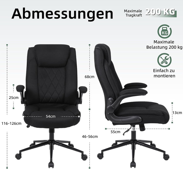 Youhauchair Bürostuhl Ergonomisch, Schreibtischstuhl 200kg, Schwarz | Ergonomisches Design, Hoher Rü