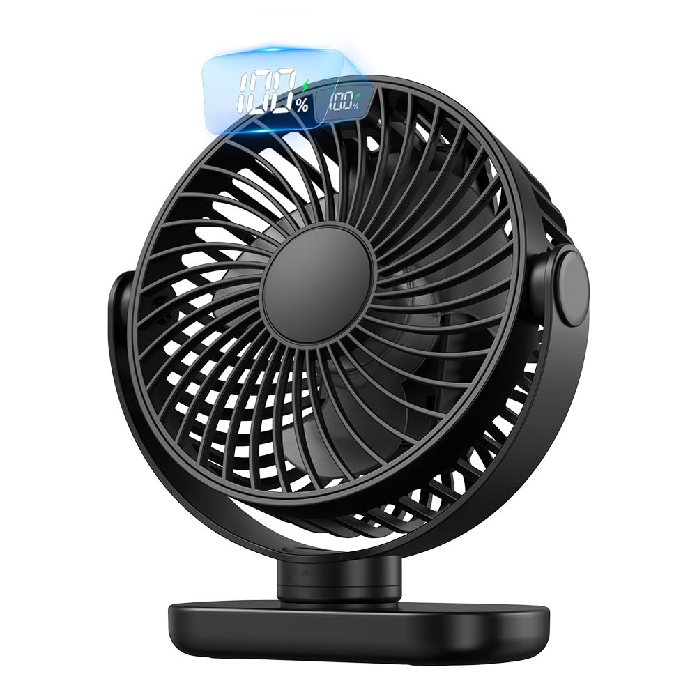 Schreibtischventilator, USB, 4 Geschwindigkeitsstufen, super leise, LED-Anzeige, 5000 mAh, Akku, Sch