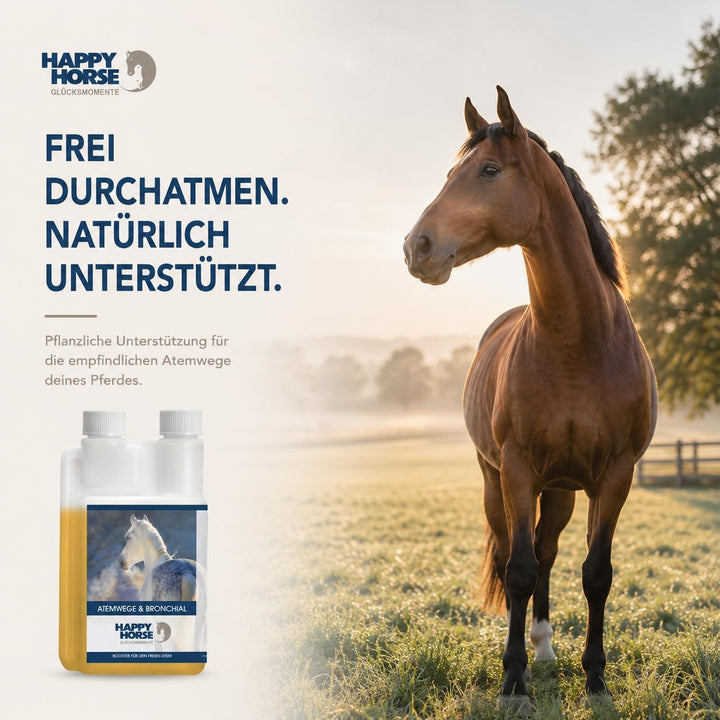 Happy Horse Atemwege- &amp; Bronchialsaft für Pferde 100% pflanzliche Inhaltsstoffe, lindert Hustenreiz,