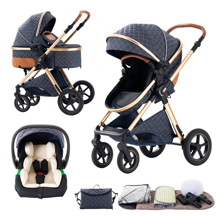 BEBBY 3-in-1 Kinderwagen KombiKinderwagen-Set 2-in-1 Buggy faltbar Luxus Hochlandschaft Neugeborenes