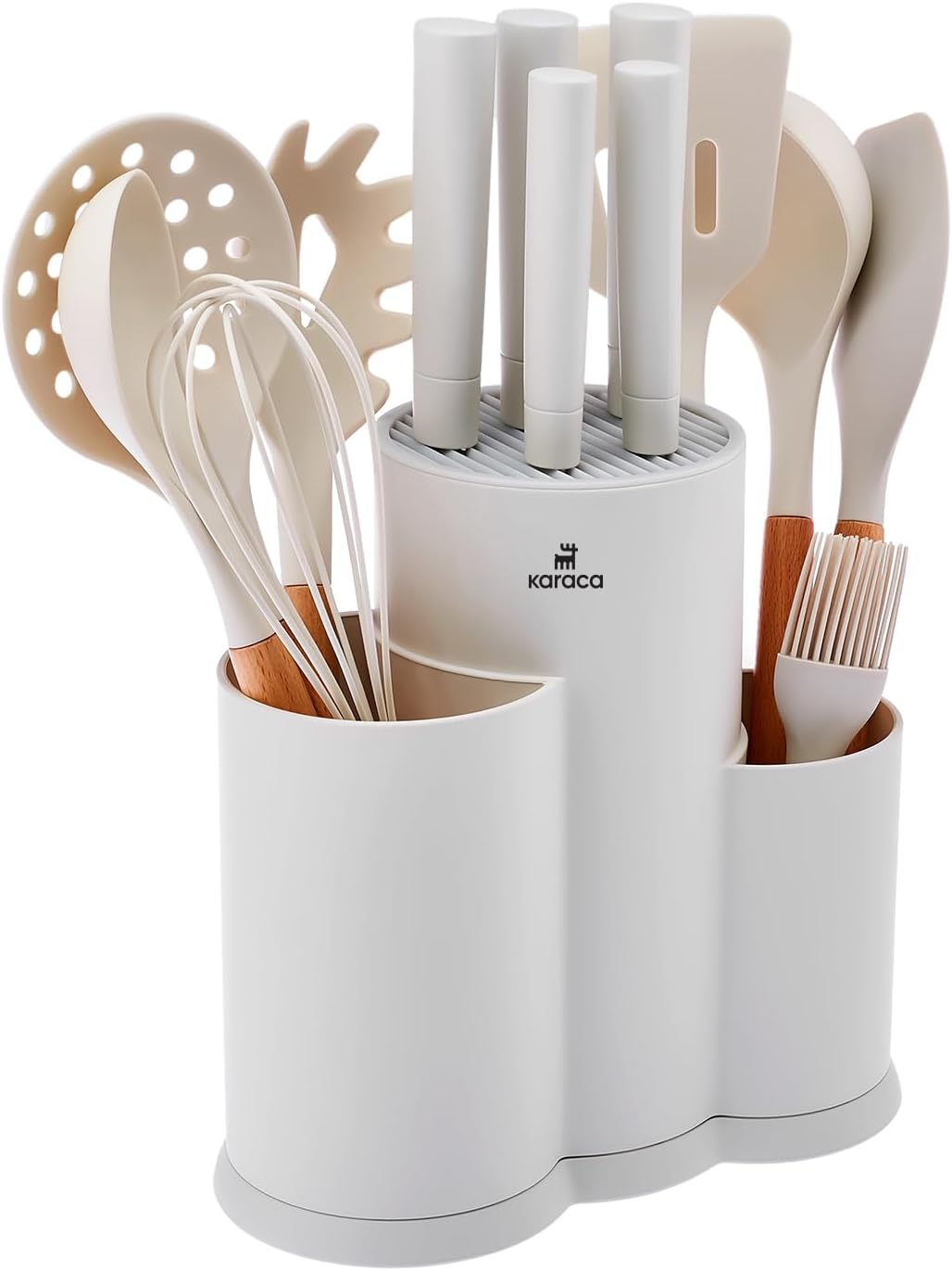 Karaca Burby 14-tlg Messerblock-Set mit Schneidebrett und Küchenutensilien, Messer aus Edelstahl, er