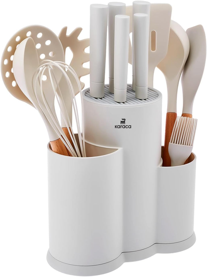 Karaca Burby 14-tlg Messerblock-Set mit Schneidebrett und Küchenutensilien, Messer aus Edelstahl, er