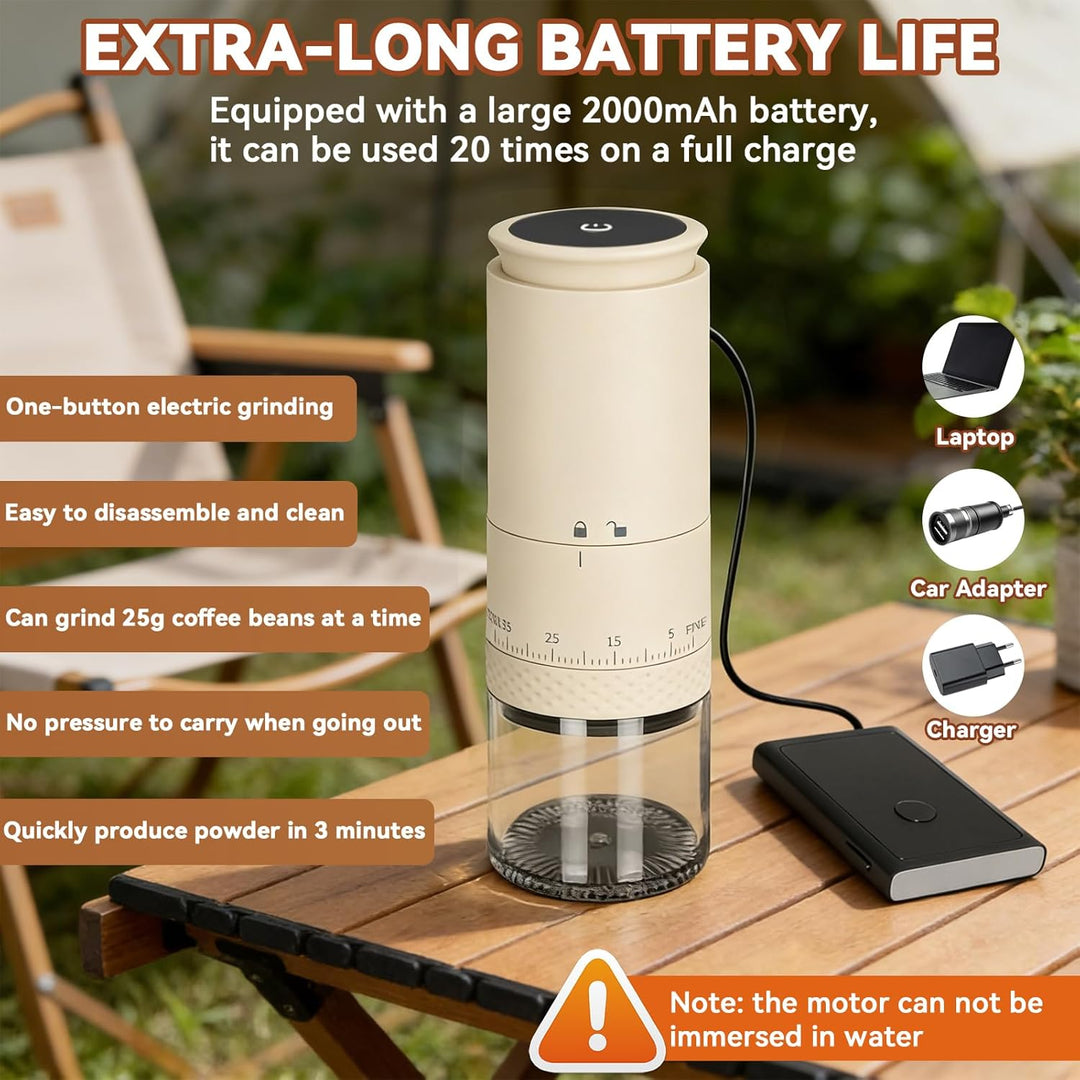 Kaffeemühle Elektrisch, USB Wiederaufladbare Tragbare Kaffemühle, Konische Mühle für Espresso mit LE