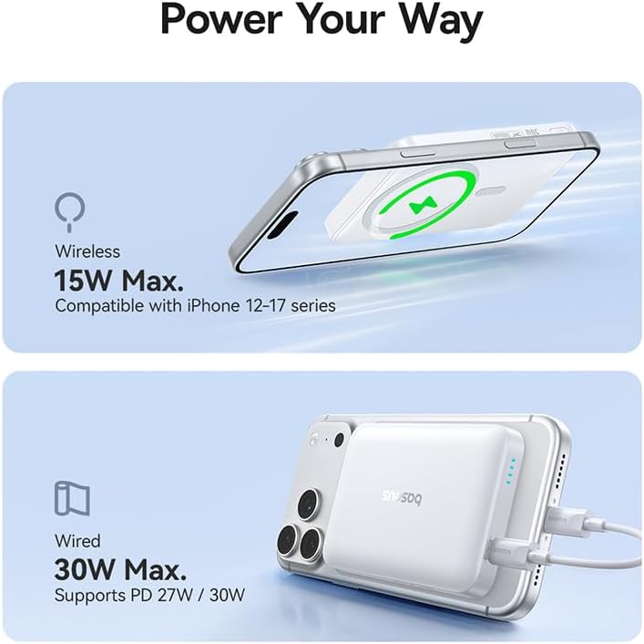 Baseus Enerfill MagSafe Powerbank 10000mAh 30W USB C Magnetische Power Bank, Kabellose Externe Handy